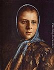 Famous Blue Paintings - Russian Girl in a Blue Shawl